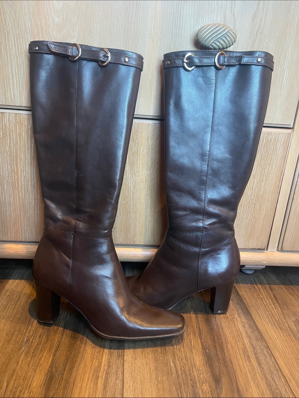 Michelle D Brown Leather Knee-High Heeled Boots